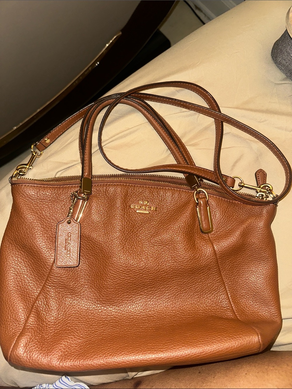 Coach Pebbled Leather Shoulder Bag - Cognac Brown with Gold Hardware